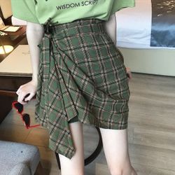 Korean style olive green plaid skirt