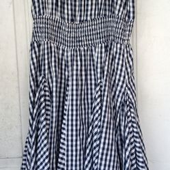 Navy Blue And White  Checkered Flowy Dress 