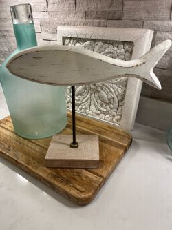 Decorative wood fish on stand