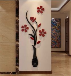 3D Vase Wall Murals for Living Room & Bedroom, DIY Wall Decal, Originality Stickers Gift, Red, 59 X 23 inches