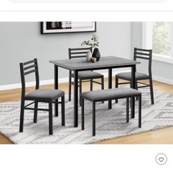 5-Piece Modern Dining Table Set w/ Bench & 3 Chairs – Gray & Black