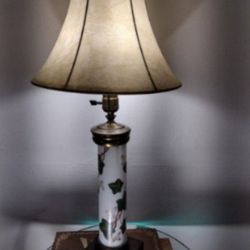 MID CENTURY MILK FENTON GLASS TABLE LAMP - SHADE 27"