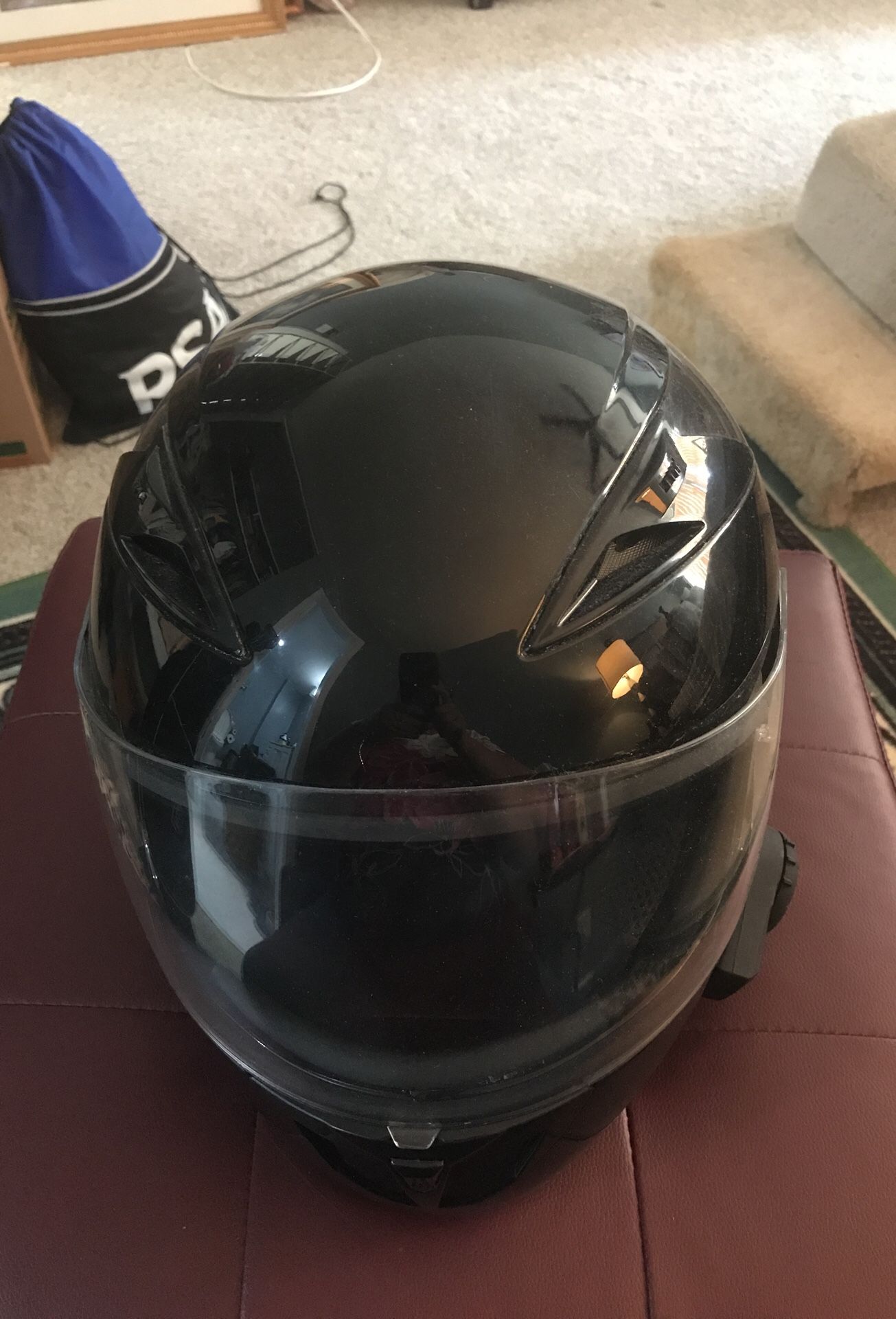Black - Standard Motorcycle Helmet wired for Bluetooth