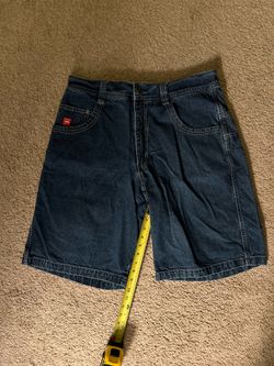 JNCO blue jean bulldog patch shorts