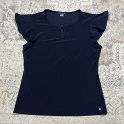 Tommy Hilfiger Womens Blue Ruffle Sleeve Pullover Blouse Top Size S  