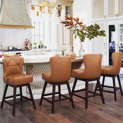 Swivel Bar Stool with Back, Faux Leather Counter Stool