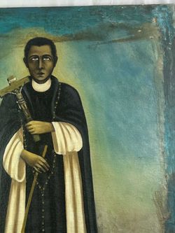 LARGE 31" Inches Tall, Retablo, of Saint Martin of Porress, Oil Portrait