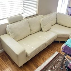 Creme Leather Sofa