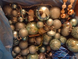 Christmas decorations assortment of balls and designs red, silver, white, blue, gold