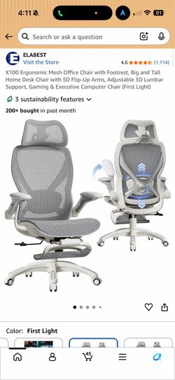 Brand New Grey All Mesh Tall Back Ergonomic Office Chair w/Flip Up Arms & Slide Out Footrest