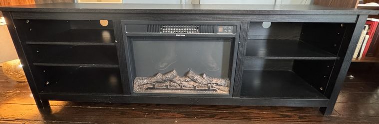78” TV Stand / Entertainment Center with Electric Fireplace – Black – $175