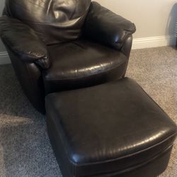  Leather Swivel Chair & Ottoman