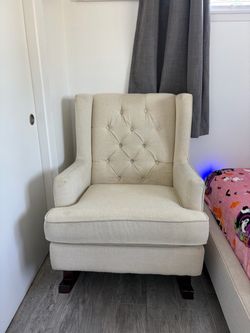 Cream Tufted Wingback Rocking Chair