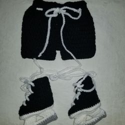Hockey Knitted Newborn Outfit. ONE OF A KIND