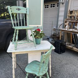 Vintage wooden table & two chairs 