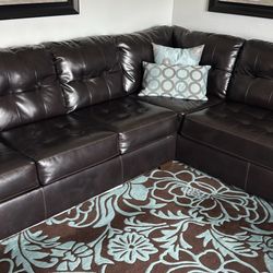 Espresso Faux Leather Sectional Sofa Couch