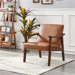 Modern Faux Leather Upholstered Armchair Accent Chair with Solid Wood Legs