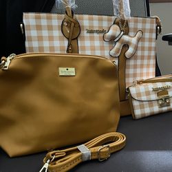 SALE - Fashion Designer Yellow Checkered Tote Set