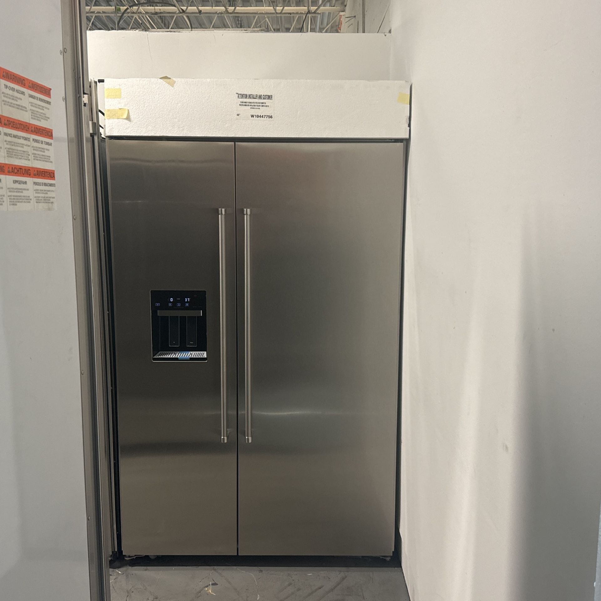 New In Box Stainless Steel Built In Kitchen Aid Side By Side 48” Refrigerator