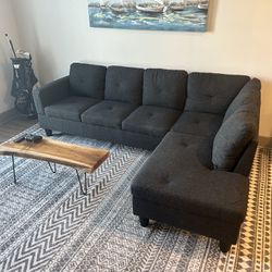 Black Fabric Couch / Sectional