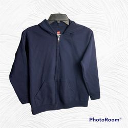 Hanes Navy Zip Hoodie Sweatshirt Boys L 10-12