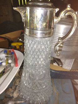 VINTAGE CRYSTAL  AND SILVER PLATED  PITCHER