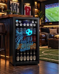 3.2 Cu.Ft Beverage Refrigerator Cooler, 126 Can Mini Fridge with Glass Door.
