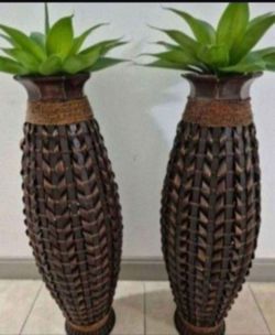 39" Hand Woven Bamboo Floor Vases w Faux Agave Head Pieces ($80 EACH) @ Lasting Creations