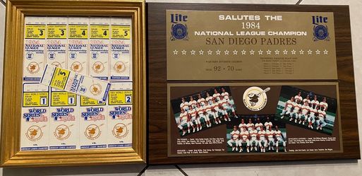 1984 World Series & National League Championship Series Ticket Stubs W/ Championship Plaque