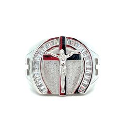 925 Sterling Silver CZ Jesus Cross Ring 7.50g Size 10 178723/3