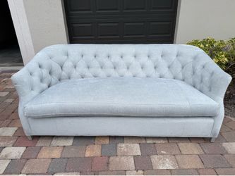 Wesley Hall Custom Designer Tufted Settee – Light Blue Upholstery – Excellent Condition