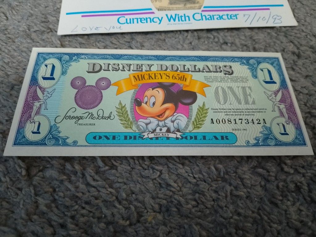 Disney Dollars Mickey's 65th Anniversary Bill!