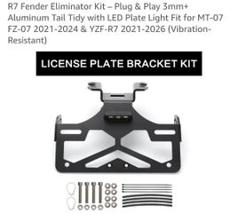 R7 Fender Eliminator Kit – Plug & Play 3mm+ Aluminum Tail Tidy with LED Plate Light Fit for MT-07 FZ-07 2021-2024 & YZF-R7 2021-2025 (Vibration-Resist