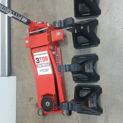 Low Profile Floor Jack And 4 Jack Stands.
