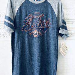 Men’s Houston Astros Raglan Soft Short Sleeve Baseball  T-Shirt Gray Top Small