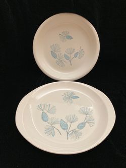 VTG Blue Spruce Pinecone Pattern Pie Dish & Oval Platter (2 pieces)