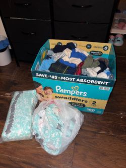 Huge Newborn–3M Baby Clothing Lot + Diapers