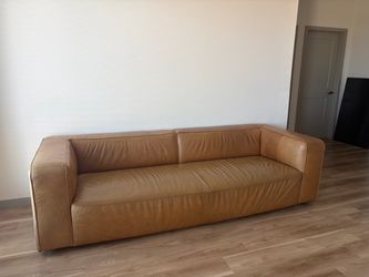 Tan Leather Modern Sofa