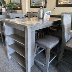 Brand New Gray Pub High Table And 4 Chairs