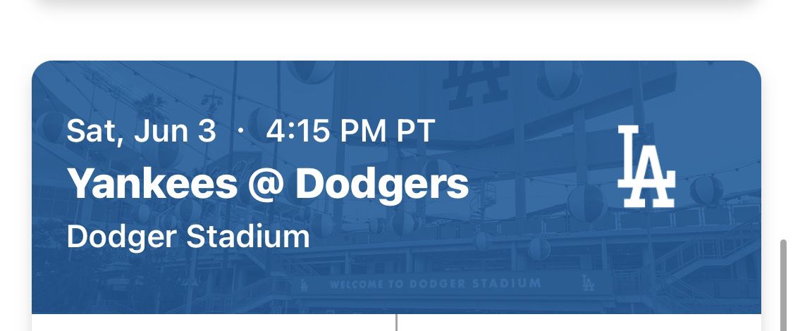 Dodgers V’s Yankees Saturday June 3rd 