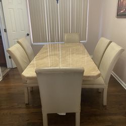 Marble Dining room table With 6 Leather Chairs 