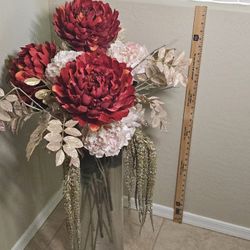 Large Glass Vase With Artificial Flowers 