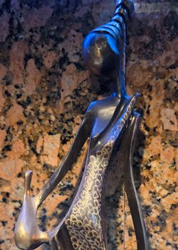 Vintage MCM African Bronze Statue 16.5”