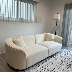 Modern Curved Bouclé Sofa – 87.5”, Clean & Great Condition