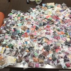 Lots of beads and findings. Prices  vary.  Prices on baggies.  