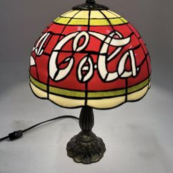 Vintage 15" Coca Cola Tiffany Style Plastic Stained Glass Shade Table Lamp