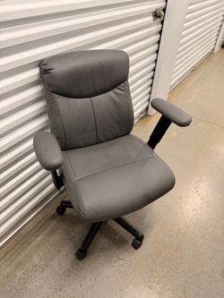 Gray Leather Office Chair with Armrests
