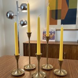 Vintage 1970s Indian Brass Candlestick Holders - Set of 5 (MCM)