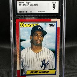 Deion Sanders BASEBALL ROOKIE CARD! CGC 9 NM/MINT! 1990 Topps 61 Yankees!!!