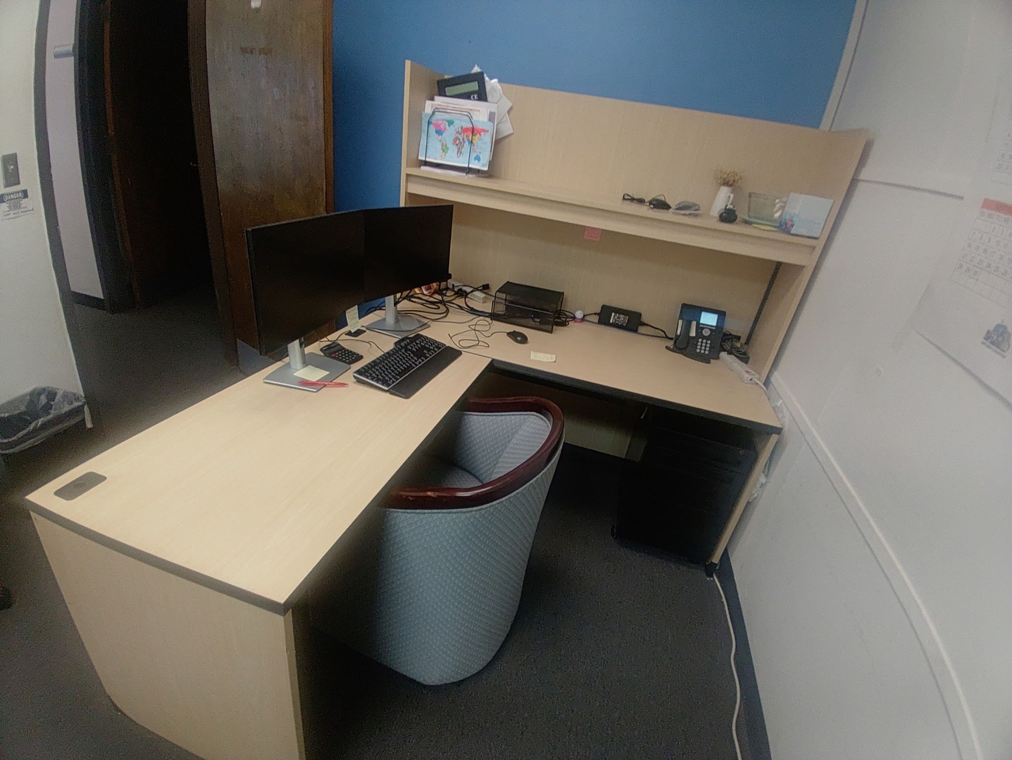 2 L Shaped Desk With Hutch And Light, 2 Bookcases, 2 Filing Cabinets, 1 Rolling Filing Cabinet 
